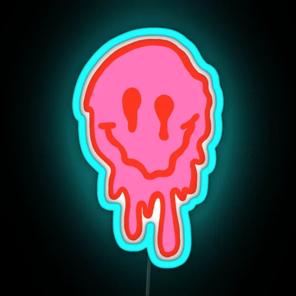 Pink And Red Drippy Smiley Face RGB Neon Sign
