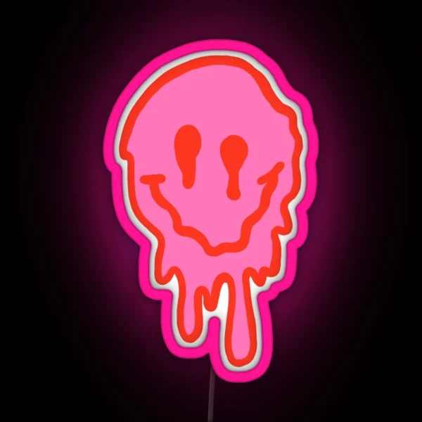 Pink And Red Drippy Smiley Face RGB Neon Sign