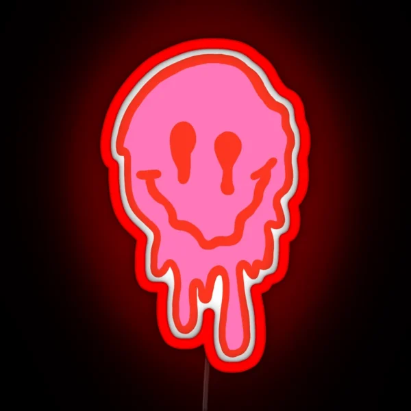 Pink And Red Drippy Smiley Face RGB Neon Sign