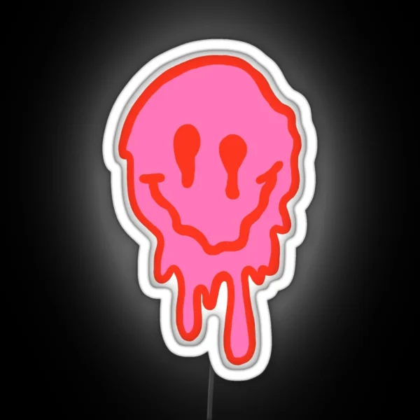 Pink And Red Drippy Smiley Face RGB Neon Sign