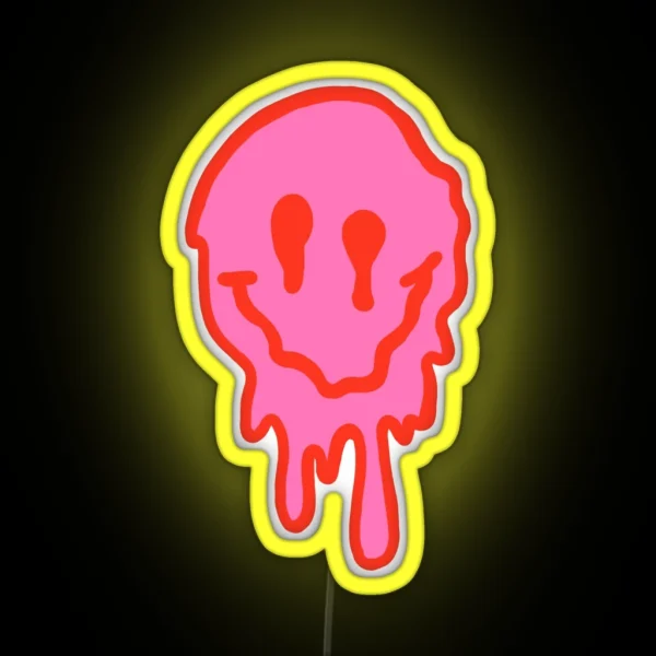 Pink And Red Drippy Smiley Face RGB Neon Sign