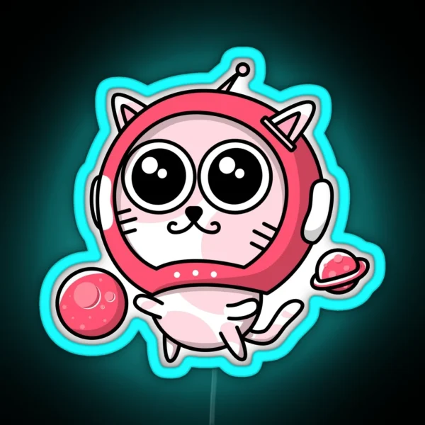 Pink Astronaut Helmet Space Cat RGB Neon Sign