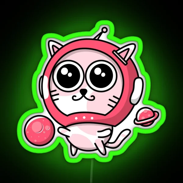 Pink Astronaut Helmet Space Cat RGB Neon Sign