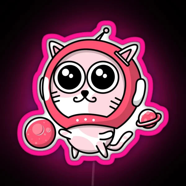 Pink Astronaut Helmet Space Cat RGB Neon Sign