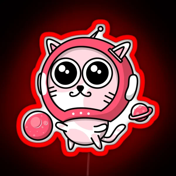 Pink Astronaut Helmet Space Cat RGB Neon Sign