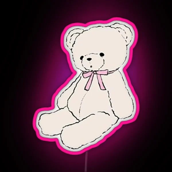 Pink Bow Teddy Bear RGB Neon Sign