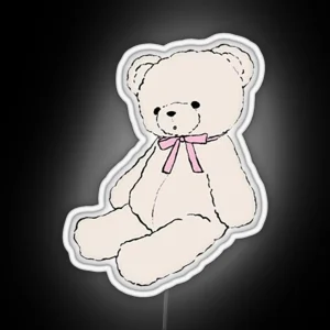 Pink Bow Teddy Bear RGB Neon Sign