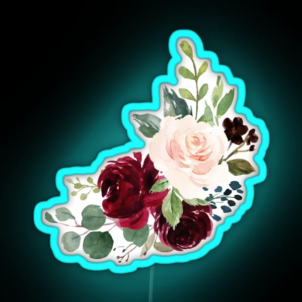 Pink Burgundy Floral Bouquet RGB Neon Sign