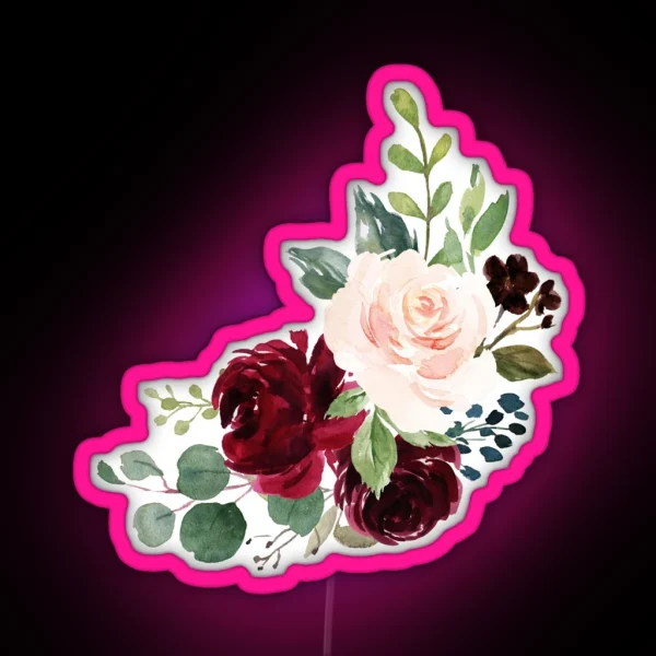 Pink Burgundy Floral Bouquet RGB Neon Sign