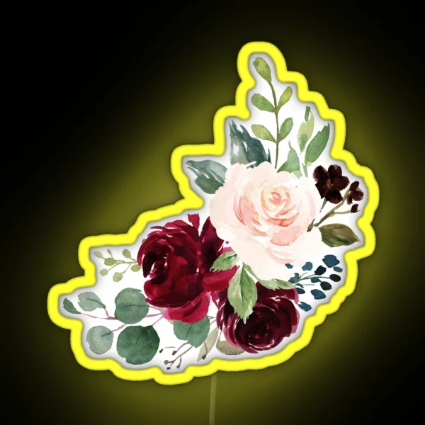 Pink Burgundy Floral Bouquet RGB Neon Sign