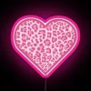 Vibrant pink cheetah print heart 3D illuminated LED neon sign.