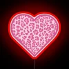 Colorful pink cheetah patterned heart shape neon sign with RGB glow