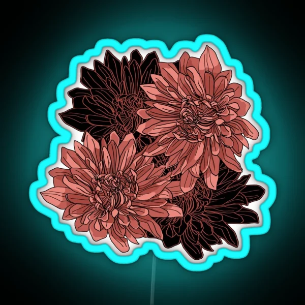 Pink Chrysanthemum Tattoo Style Floral Illustration RGB Neon Sign