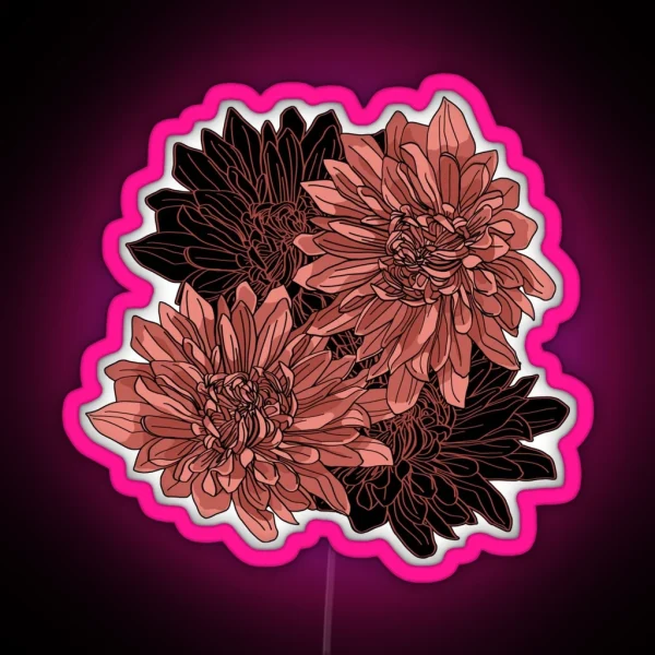 Pink Chrysanthemum Tattoo Style Floral Illustration RGB Neon Sign