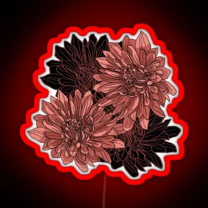 Pink Chrysanthemum Tattoo Style Floral Illustration RGB Neon Sign