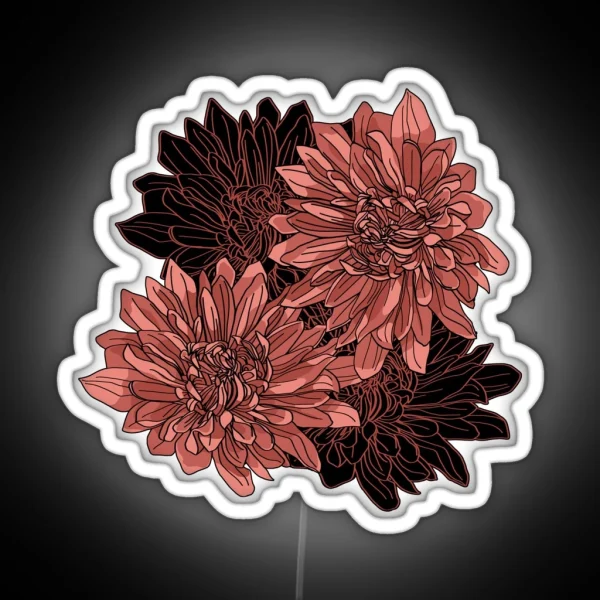Pink Chrysanthemum Tattoo Style Floral Illustration RGB Neon Sign