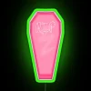 Vibrant pink neon sign with LED RGB lighting accents indoors.