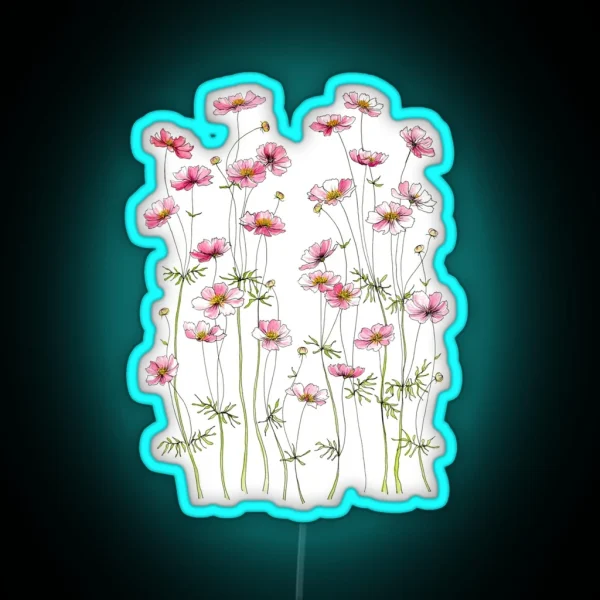 Pink Cosmos Flowers RGB Neon Sign