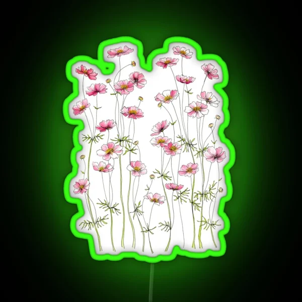 Pink Cosmos Flowers RGB Neon Sign
