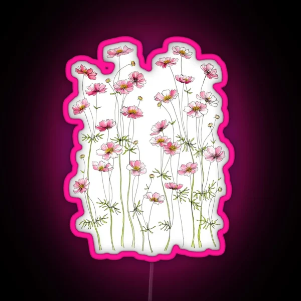 Pink Cosmos Flowers RGB Neon Sign