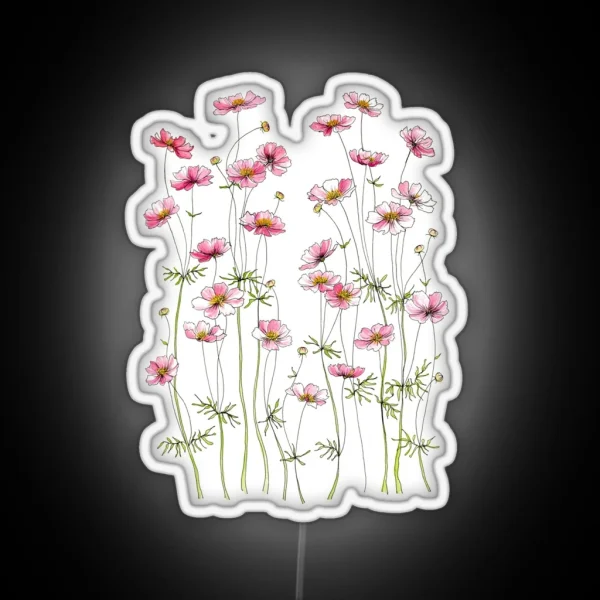 Pink Cosmos Flowers RGB Neon Sign