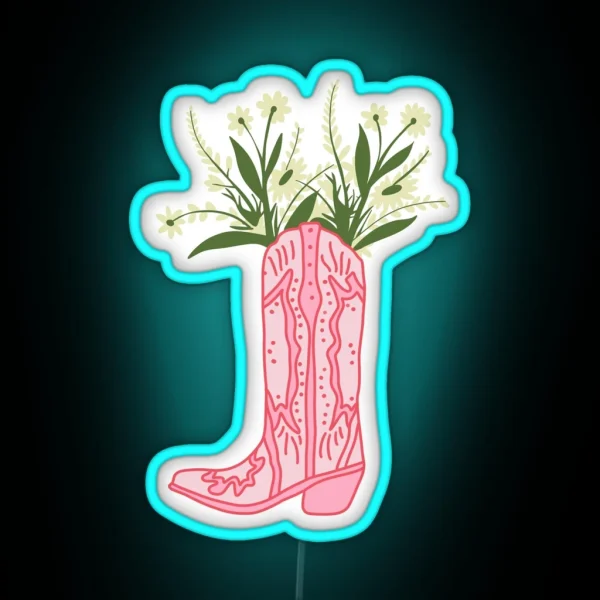 Pink Cowboy Boot With Flowers RGB Neon Sign