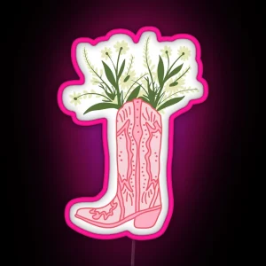 Pink Cowboy Boot With Flowers RGB Neon Sign