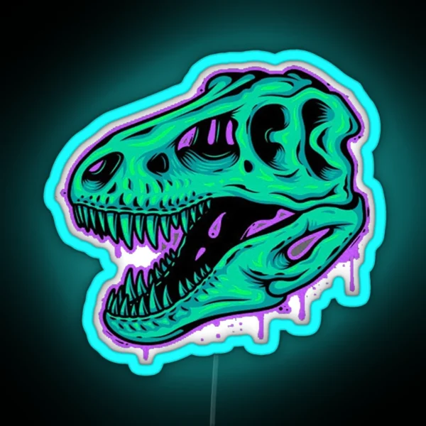 Pink Drippy T Rex Skull Cool Led RGB Neon Sign