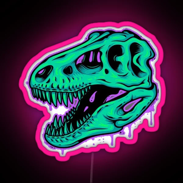 Pink Drippy T Rex Skull Cool Led RGB Neon Sign