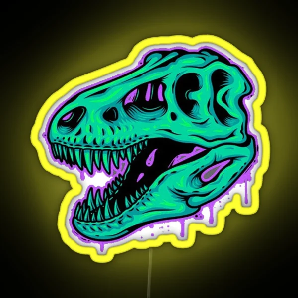Pink Drippy T Rex Skull Cool Led RGB Neon Sign
