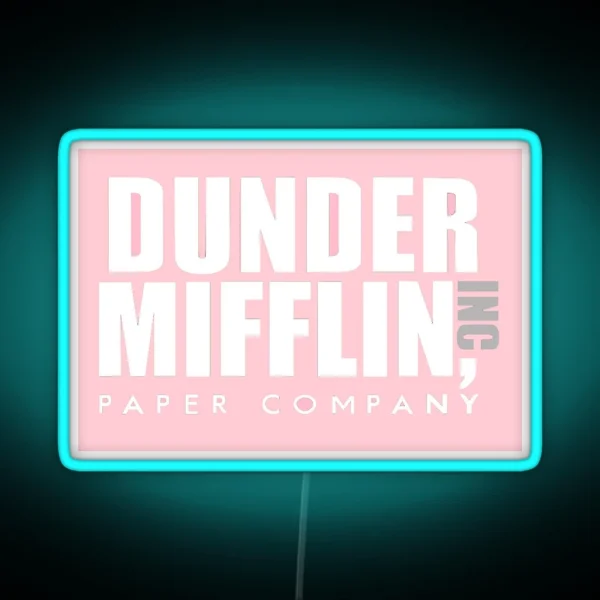 Pink Dunder Mifflin Logo RGB Neon Sign