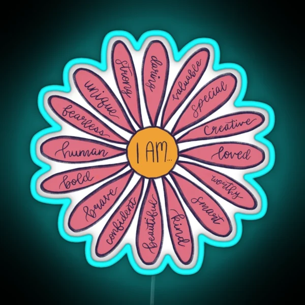 Pink Flower I Am Positive Affirmations Led RGB Neon Sign