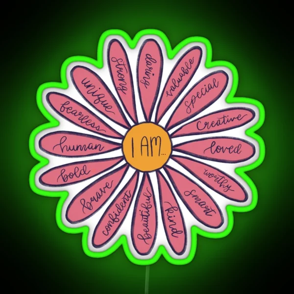 Pink Flower I Am Positive Affirmations Led RGB Neon Sign