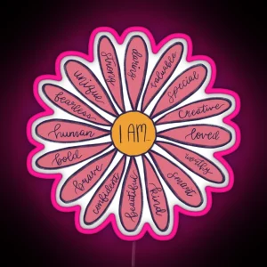 Pink Flower I Am Positive Affirmations Led Daisy RGB Neon Sign