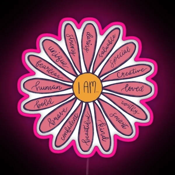 Pink Flower I Am Positive Affirmations Led RGB Neon Sign