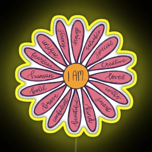 Pink Flower I Am Positive Affirmations Led RGB Neon Sign