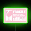 Pink Fragile Warning Sign in Vibrant RGB Neon Lighting Color