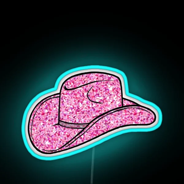 Pink Glitter Cowboy Hat RGB Neon Sign