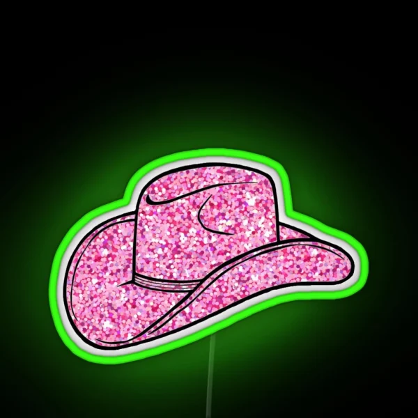 Pink Glitter Cowboy Hat RGB Neon Sign