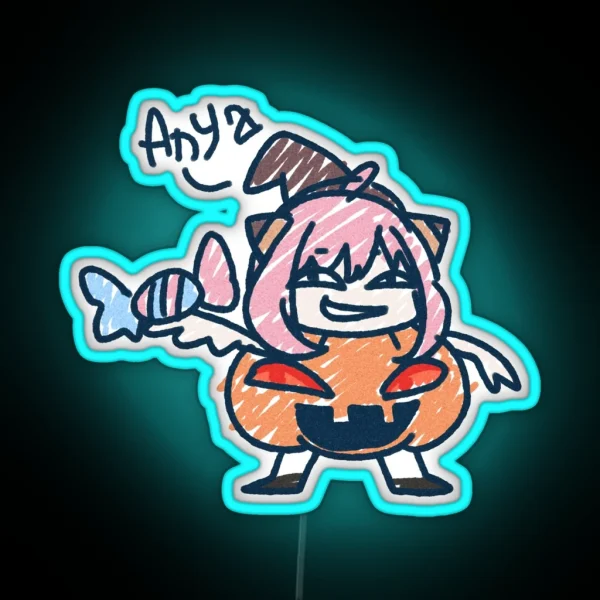 Pink Haired Girl In Pumpkin In Kids Drawing RGB Neon Sign
