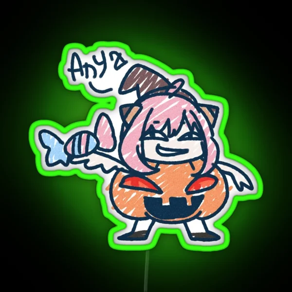 Pink Haired Girl In Pumpkin In Kids Drawing RGB Neon Sign