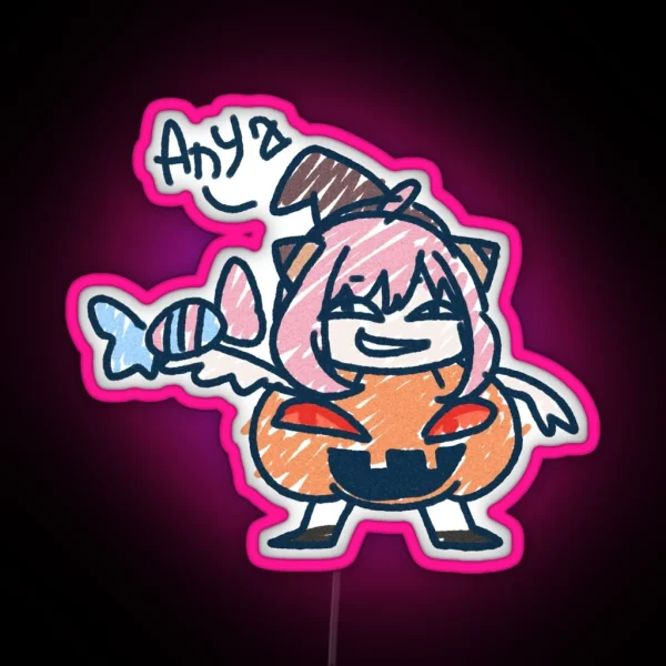Pink Haired Girl In Pumpkin In Kids Drawing RGB Neon Sign