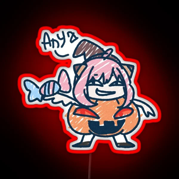 Pink Haired Girl In Pumpkin In Kids Drawing RGB Neon Sign