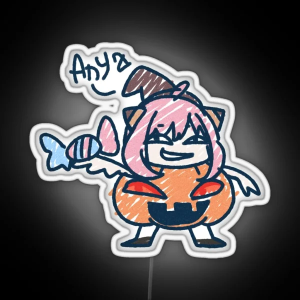 Pink Haired Girl In Pumpkin In Kids Drawing RGB Neon Sign