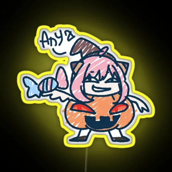 Pink Haired Girl In Pumpkin In Kids Drawing RGB Neon Sign
