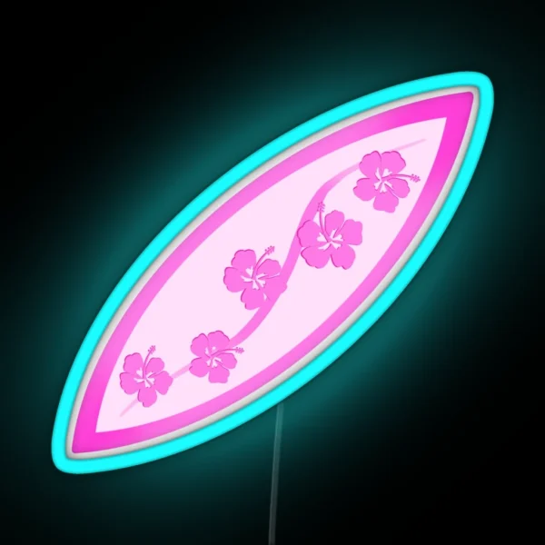 Pink Hawaiian Hibiscus Surf Board RGB Neon Sign