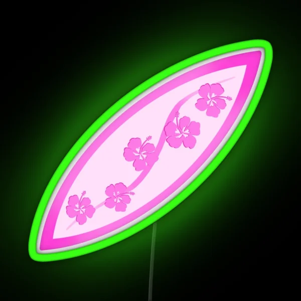 Pink Hawaiian Hibiscus Surf Board RGB Neon Sign