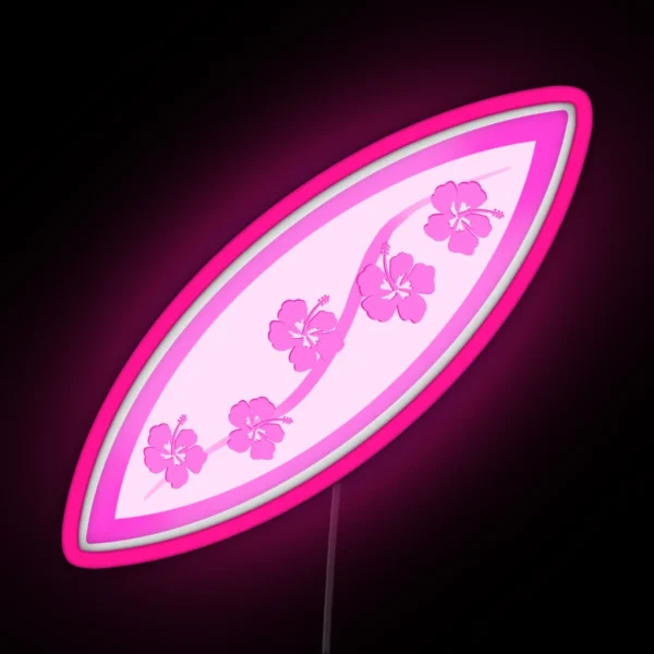 Pink Hawaiian Hibiscus Surf Board RGB Neon Sign