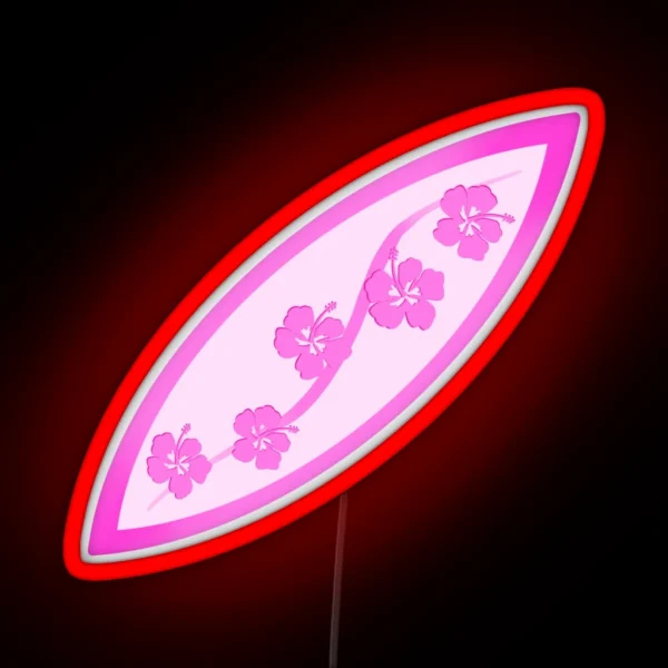 Pink Hawaiian Hibiscus Surf Board RGB Neon Sign
