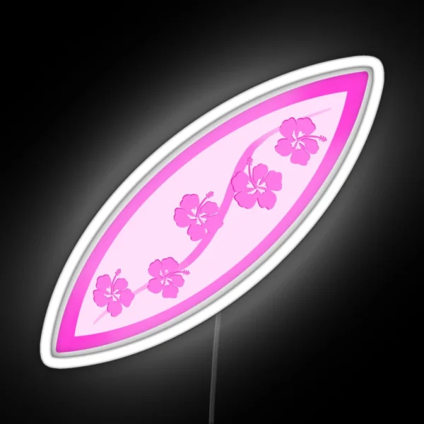 Pink Hawaiian Hibiscus Surf Board RGB Neon Sign